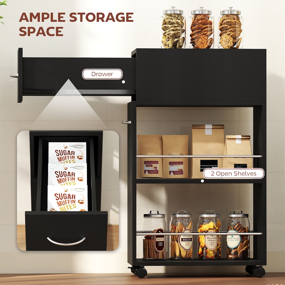image 1 of HOMCOM Rolling Storage Unit with Drawer Surface Top and 4 Wheels, Black