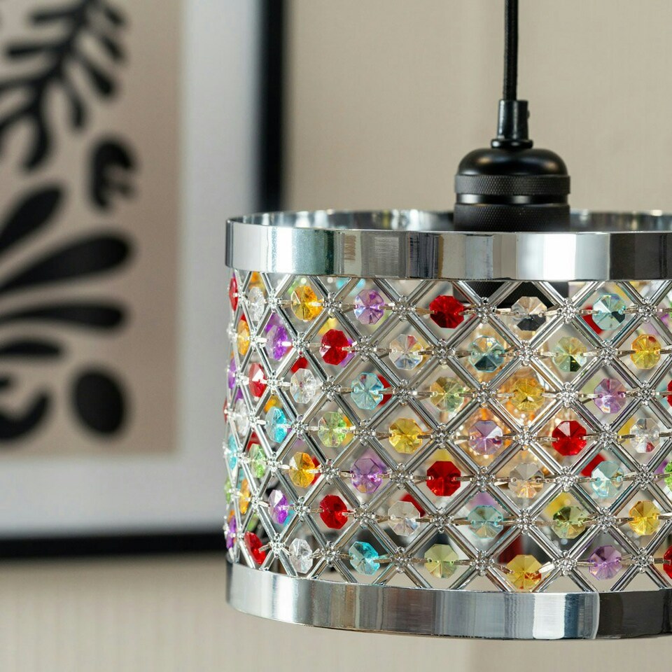 image 1 of ValueLights Hadley Multi Colour Easy Fit Metal Cut Out Acrylic Jewel Drum Ceiling Light Shade - Bulb Included