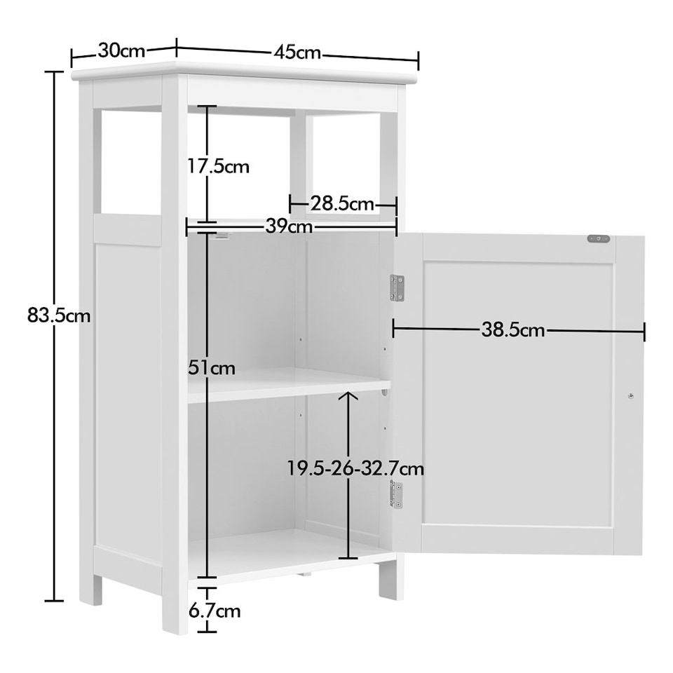 image 1 of Yaheetech 4-Tier Bathroom Floor Cabinet with Single Door White White