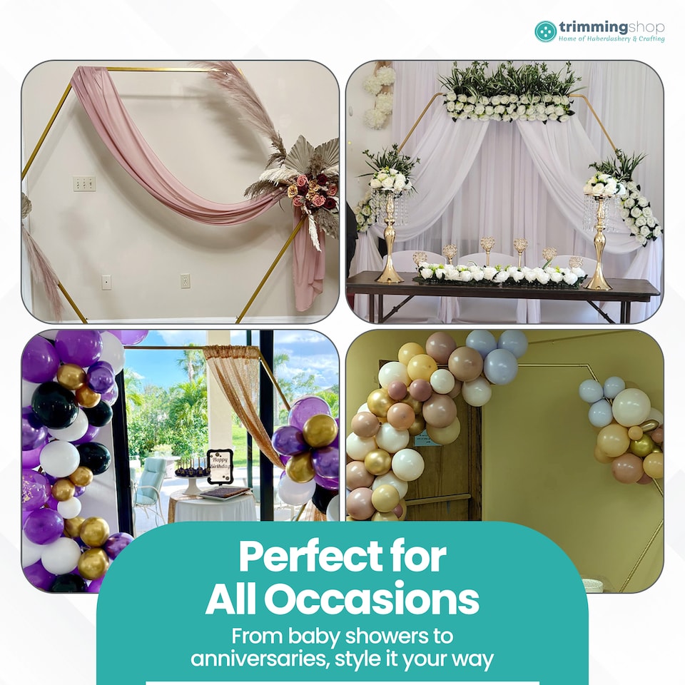 image 1 of Gold Hexagon Arch Stand Party Background Decoration, Garden Arbors - 240cm