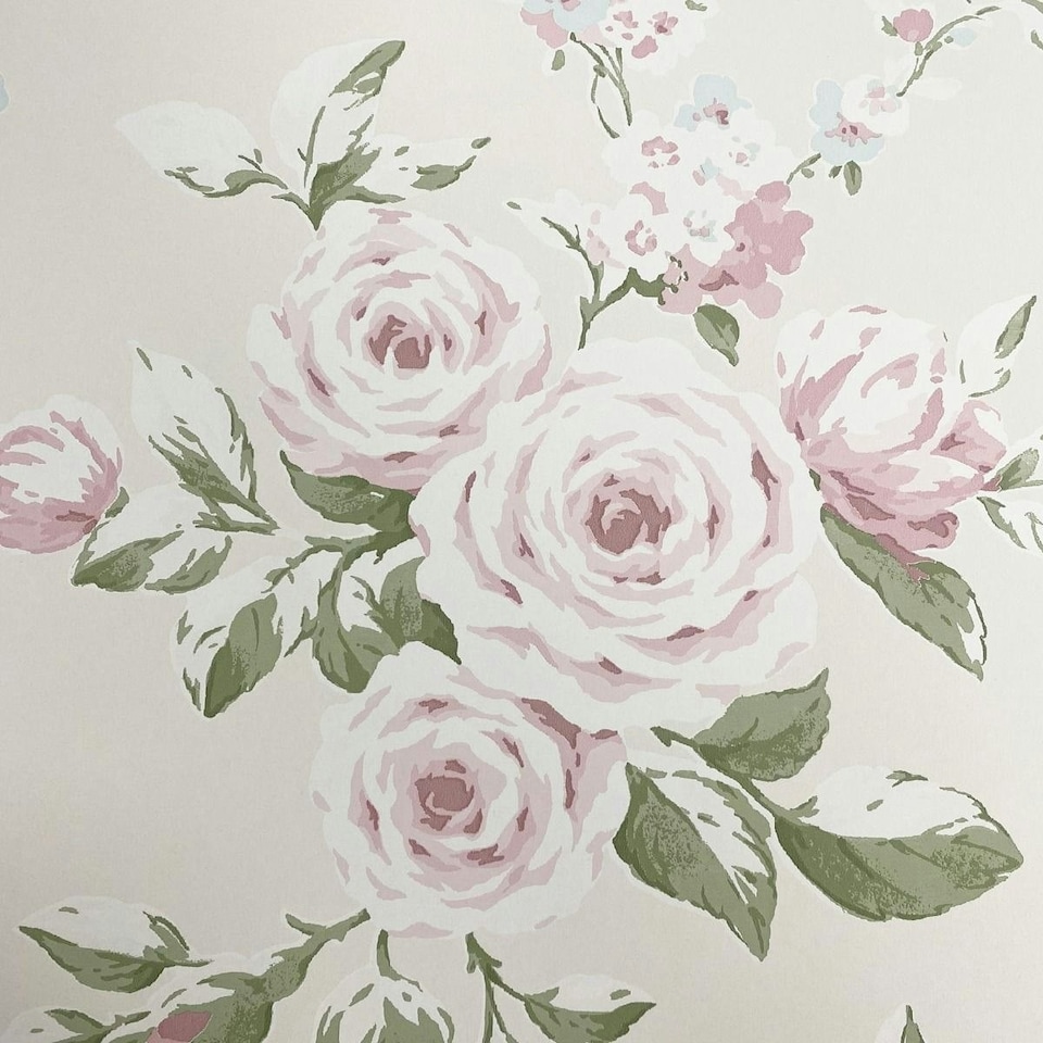 image 1 of Muriva Catherine Lansfield Canterbury Floral Wallpaper - Cream/Pink - 10m x 53cm | Cream