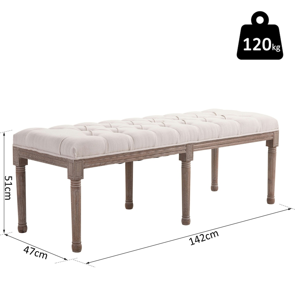 image 1 of HOMCOM Stool Bench 3 Person Chic Button Tufted Bedside Seat End Hallway