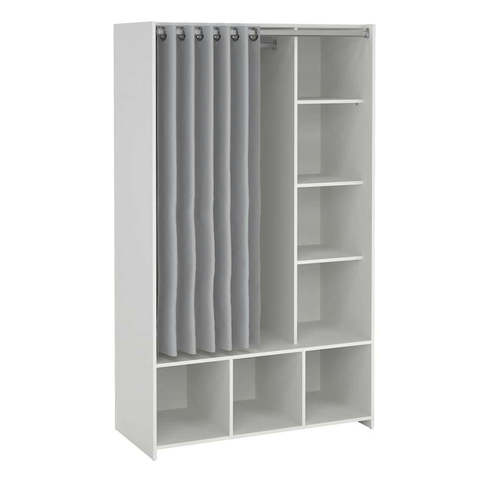 image 1 of Uppsala Open Wardrobe Unit in White with a Grey Textile Curtain