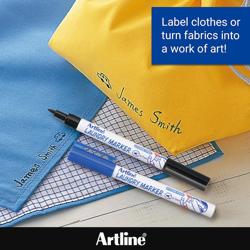 image 1 of Artline Laundry Fabric Marker Black and Blue 2 Pack