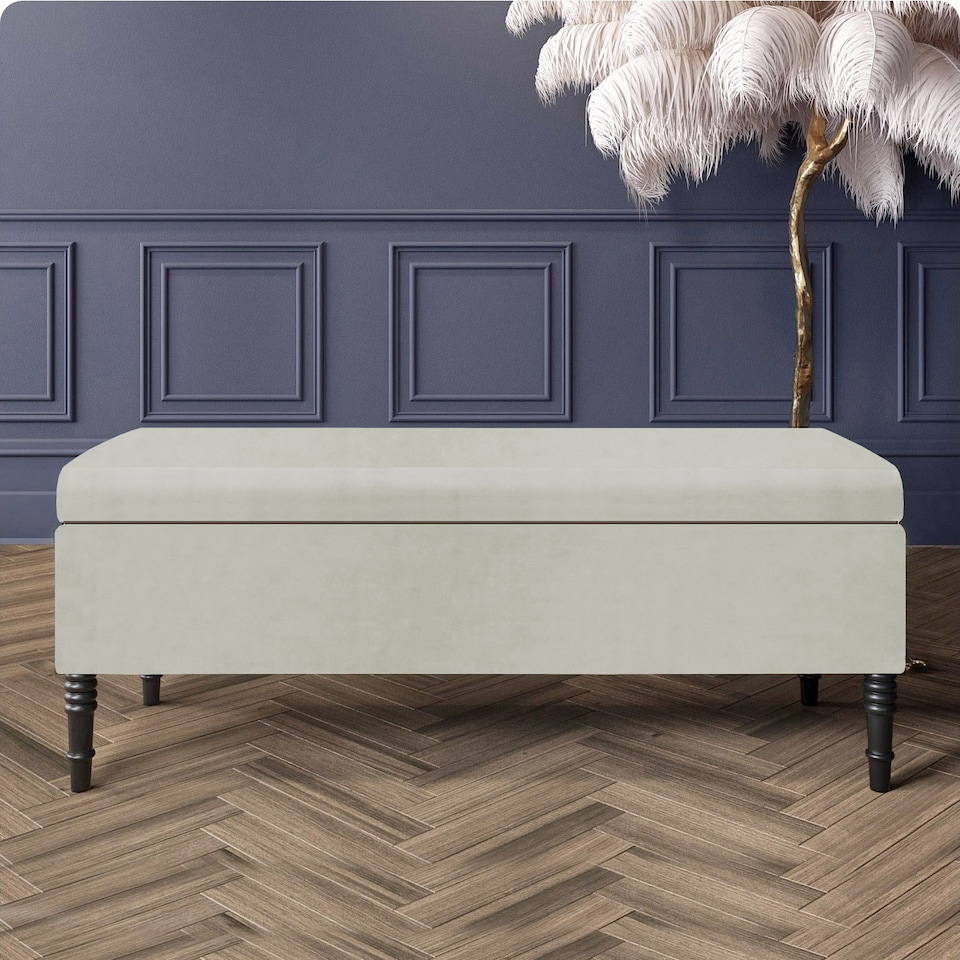 image 1 of Paris Plain 180cm Ottoman Storage Bench - Plush Velvet Shoe Bench - Cream Upholstery Footstool with Storage