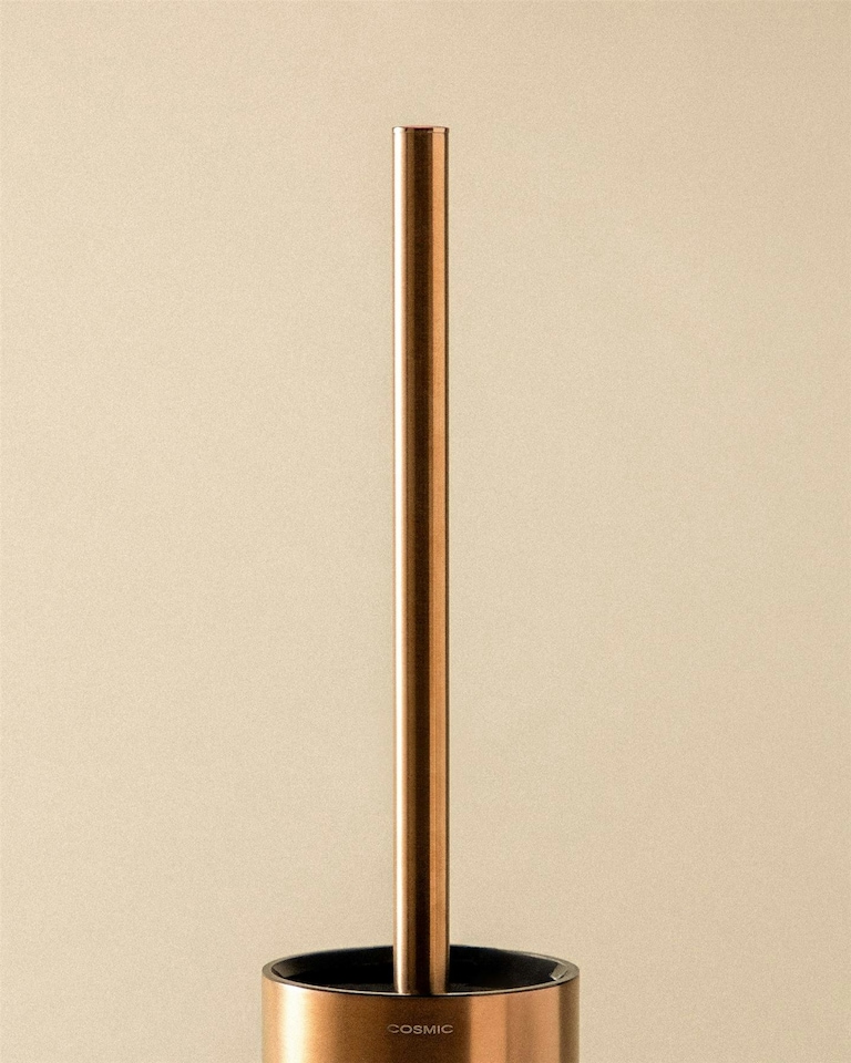 image 1 of Cosmic Toilet Brush Glass Cup with Durable Metal for Bathroom, Brushed Copper