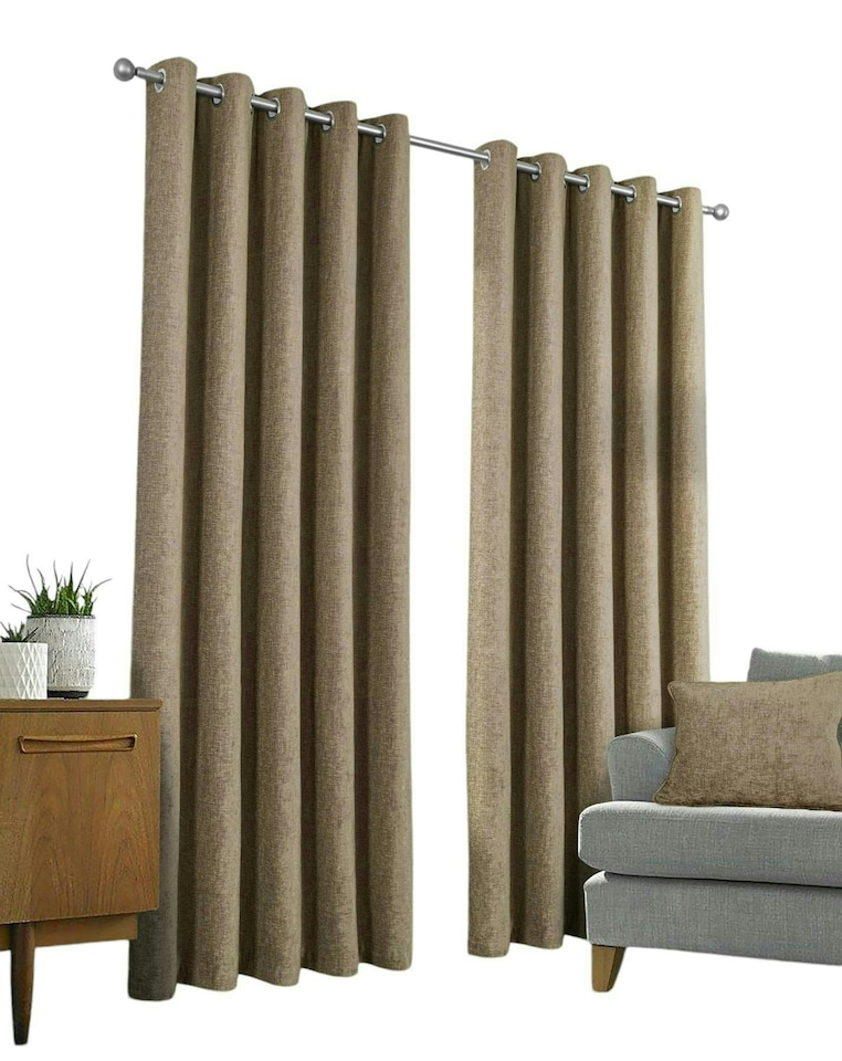 image 1 of Amberley - Thermal Interlined Chenille Curtains - Eyelet - 100% Polyester (Earth, 90'' x 90'' - 229cm x 229cm (Pair)) | Brown | Brown