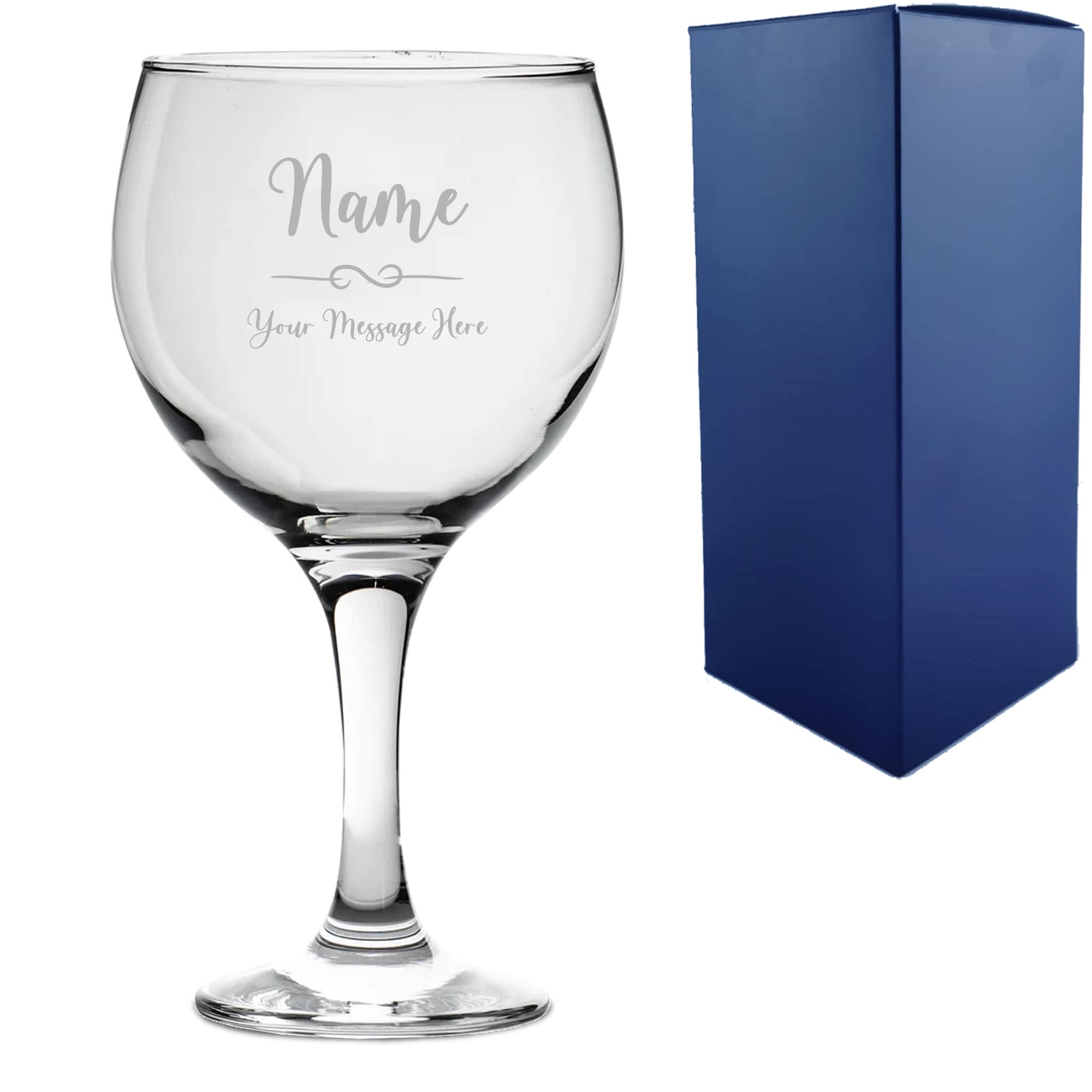 Uniqueful Personalised Engraved Gin Balloon Glass with Flourish for Friend in Clear | Size: 20oz (550ml)