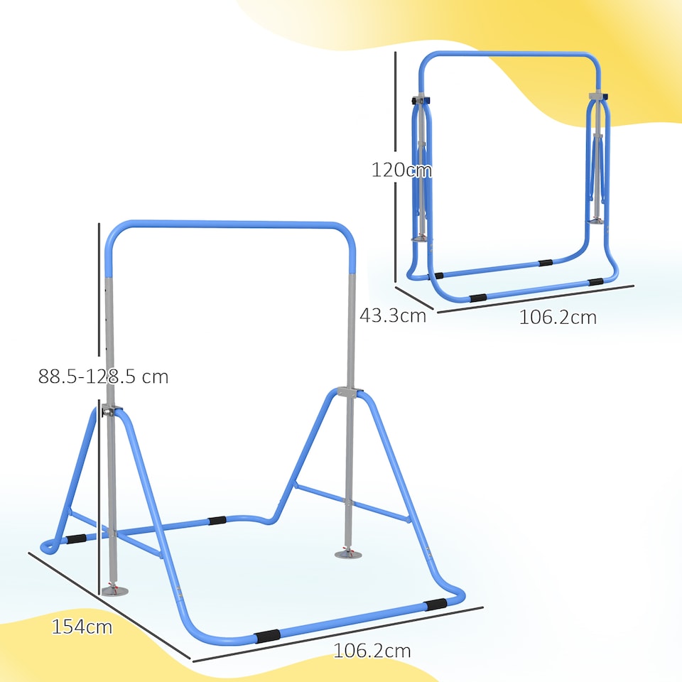 image 1 of HOMCOM Kids Gymnastic Bar w/ Adjustable Height, Foldable Training Bar - Blue | Blue | Blue | 154L x 106.2W x 88.5-128.5H cm
