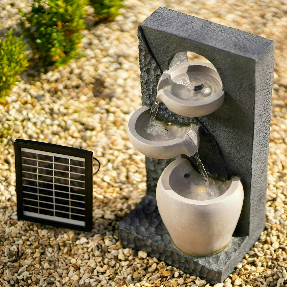 image 1 of Primrose Solar Two Tone Pouring Bowls Tiered Water Feature with Lights 48cm