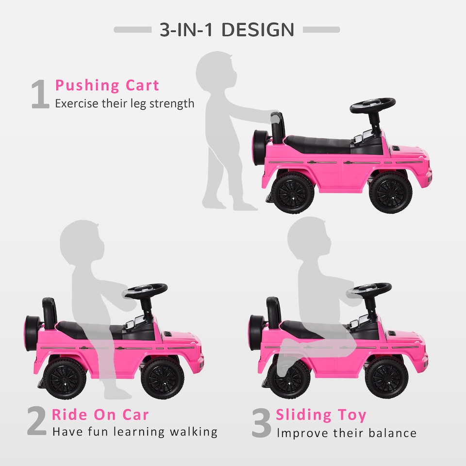 image 1 of HOMCOM 3 in 1 Kids Ride On Car G350 Licensed Foot To Floor Slider Toddler Push Along NO POWER Pink 12-36 months