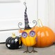 image 2 of Orange Metal Owl Ornament with Witch Hat and Ghost
