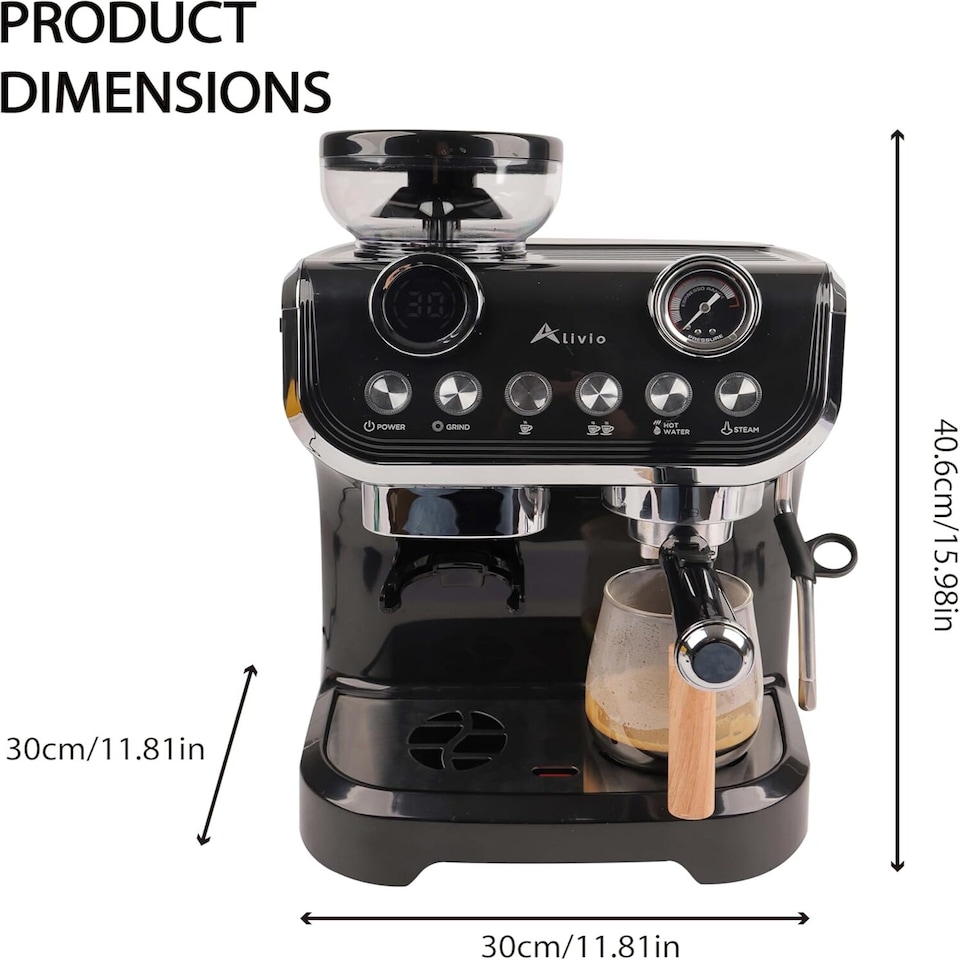 image 1 of Alivio 2L Bean to Cup Coffee Machine, 1450W Automatic Espresso & Cappuccino Maker with Built-in Grinder and Milk Frother for Home & Office