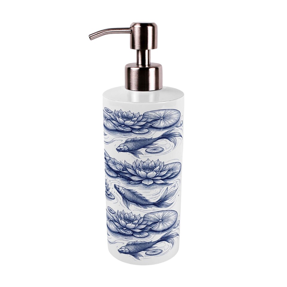 image 1 of Koi Fish Stainless Steel Soap Dispenser - Pump Action Refillable Bathroom & Kitchen Decor