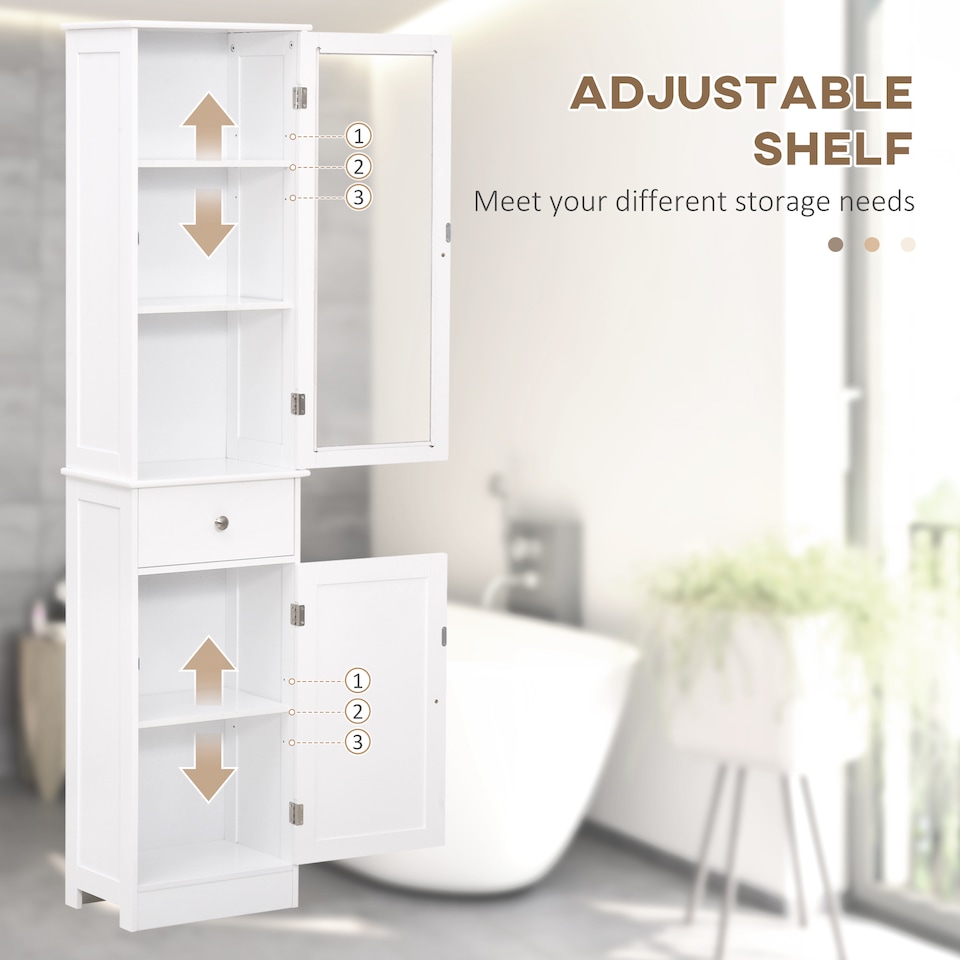 image 1 of kleankin Bathroom Storage Cabinet with 3-tier Shelf Drawer Door, Floor Cabinet Free Standing Tall Slim Side Organizer Shelves, White