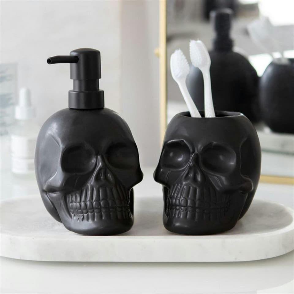 image 1 of Something Different Dark Matter Skull Soap Dispenser - Black - One Size