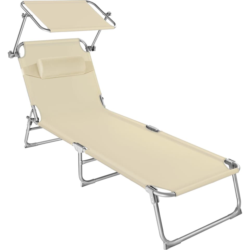 image 1 of Sun Lounger - foldable, adjustable sunroof, 4-step backrest, head cushion | Cream | beige | 1