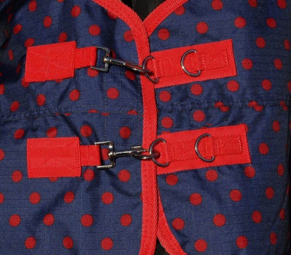 image 1 of Rhinegold Dottie Torrent Outdoor Rug | Red | Colour: Navy/Red Spot
Size: 5ft 9