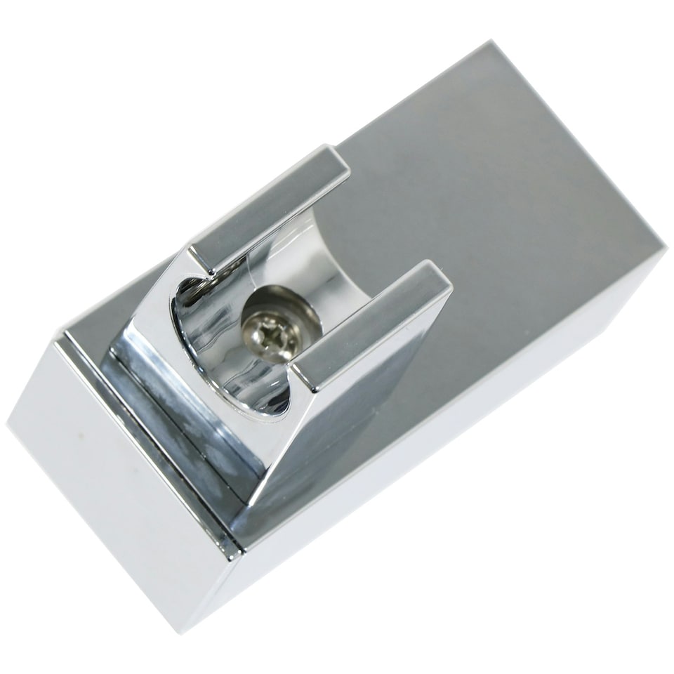 image 1 of SPARES2GO Shower Head Wall Clamp Adjustable Square Angled Chrome Bracket Handset Holder Silver