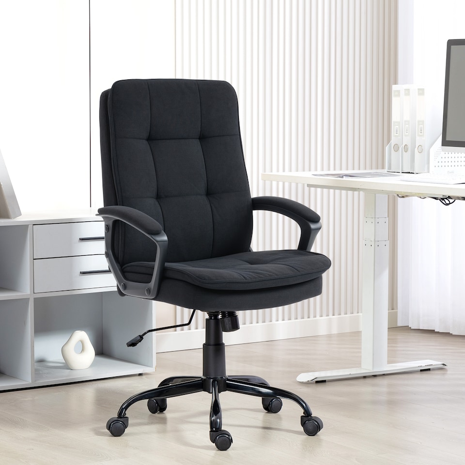 image 1 of HOMCOM Office Chair, Computer Desk Chair with Dual-Layer Padding, Black