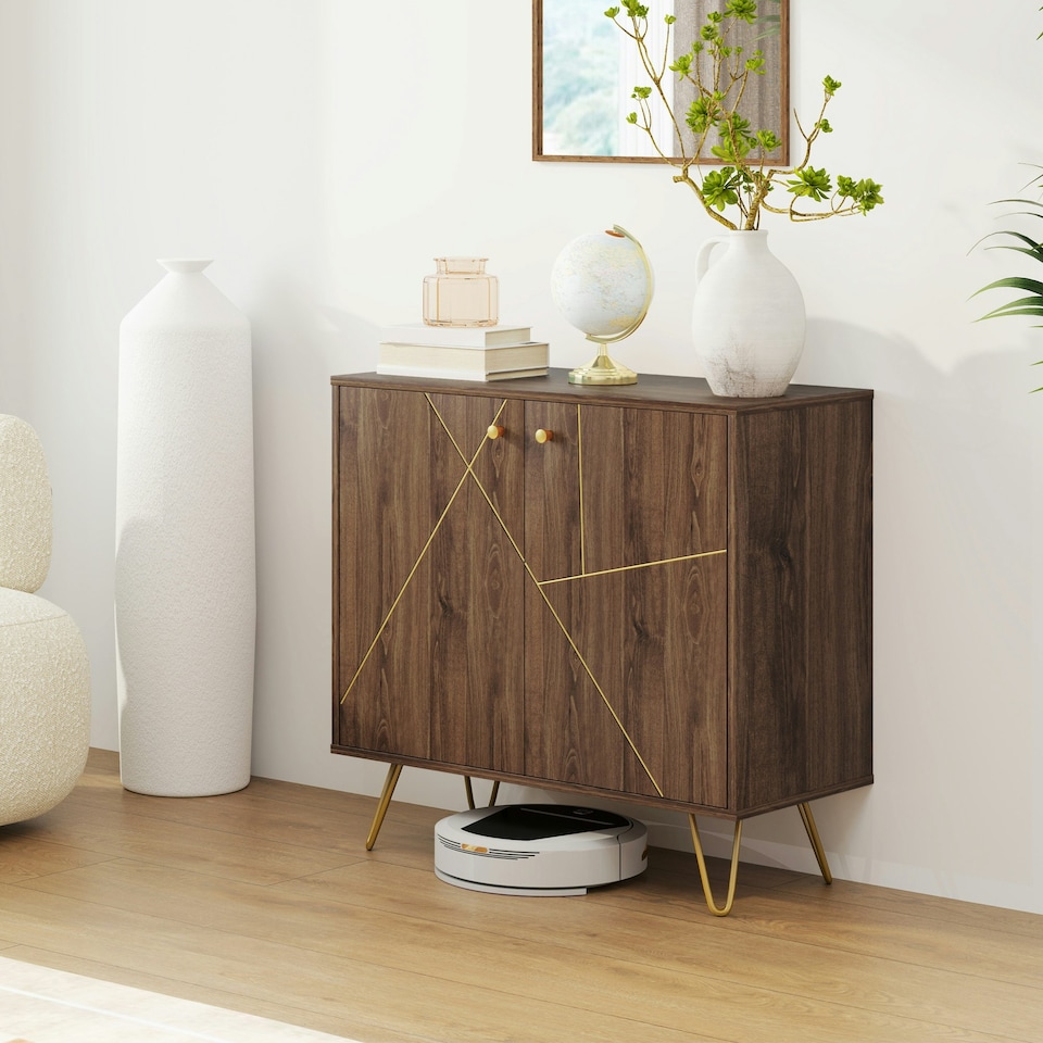 image 1 of HOMCOM Sideboard Storage Cabinet with Luxurious Steel Lines Steel Legs Brown Brown
