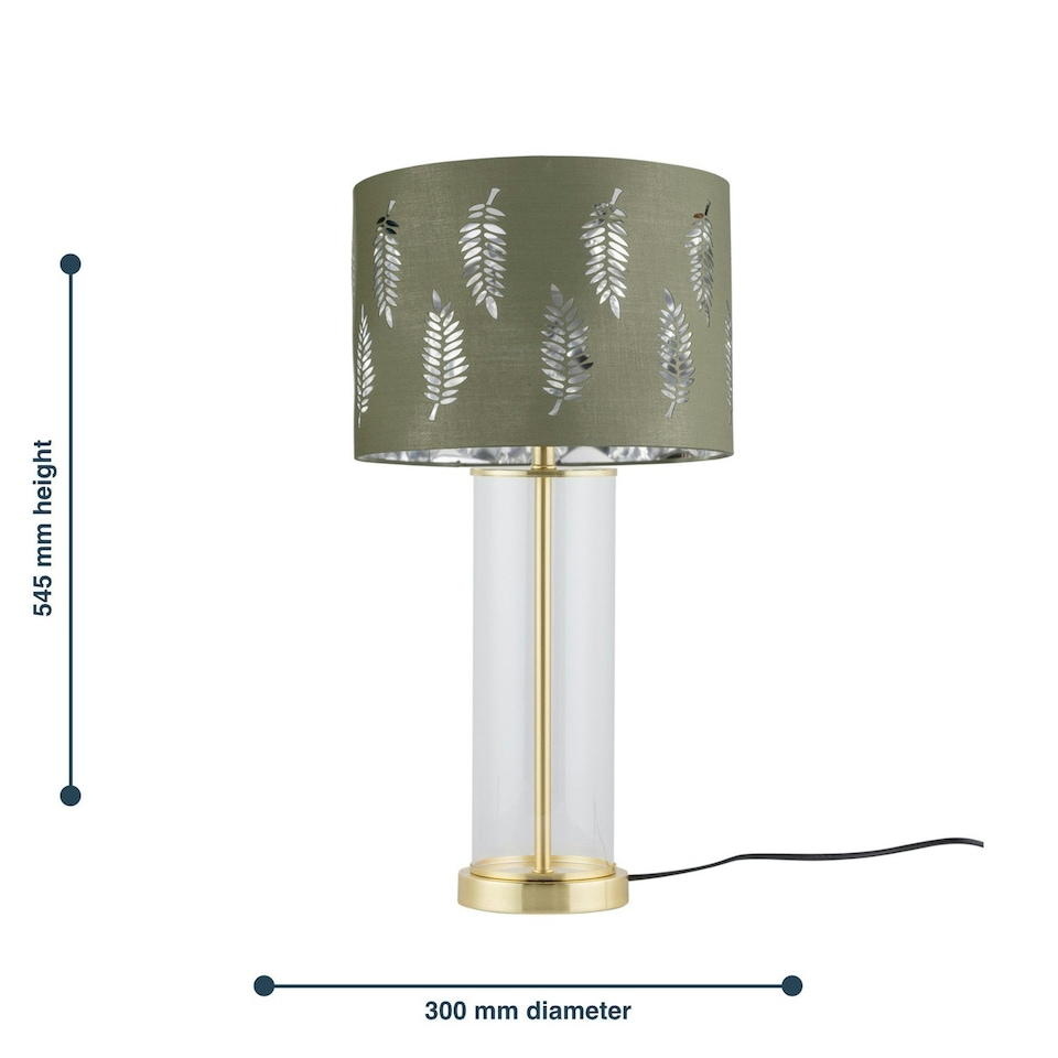 image 1 of Aura - Satin Brass Table Lamp with Sage Green Fern Silver Shade Bronze | Green