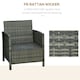 image 4 of Outsunny 3 PC Outdoor Rattan Sofa Set w/ Chairs Coffee Table Cushion Grey