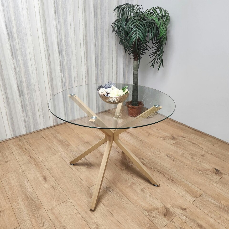 image 1 of Dining Table Clear Glass Kitchen Place for 4 Seats, Dining Table Only (Clear H 75 x L 100 x W 100 cm) Clear