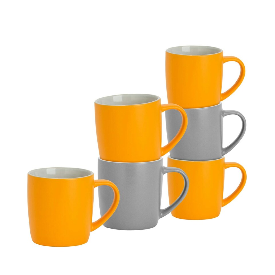 image 1 of Argon Tableware Matt Coloured Coffee Mugs - 350ml - Grey/Yellow - Pack of 6 Multi