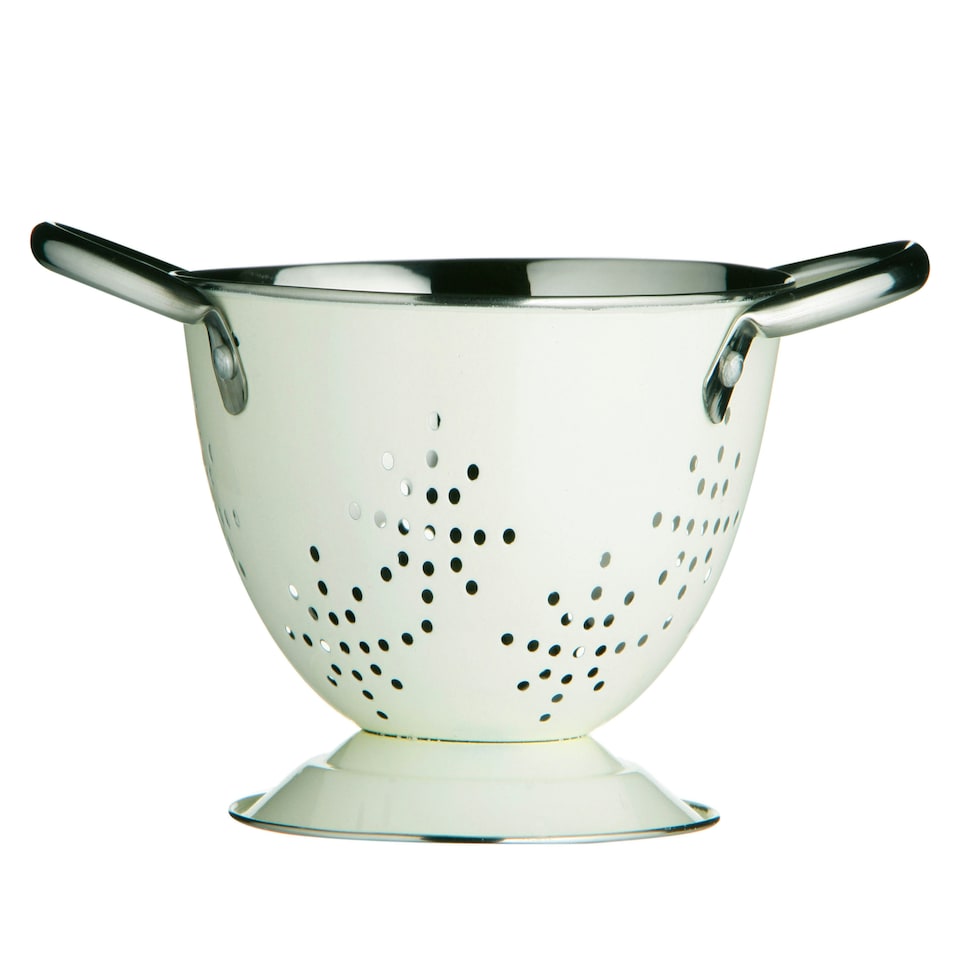 Interiors by Premier Retro Cream Enamel Mini Colander, Compact Metal Strainer With Twin Handles And Glossy Finish
