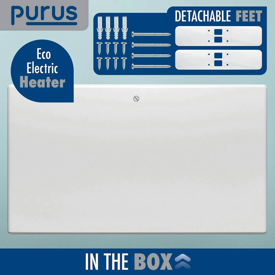 image 1 of Purus 1200W Electric Panel Heater Wall Mounted White Radiator