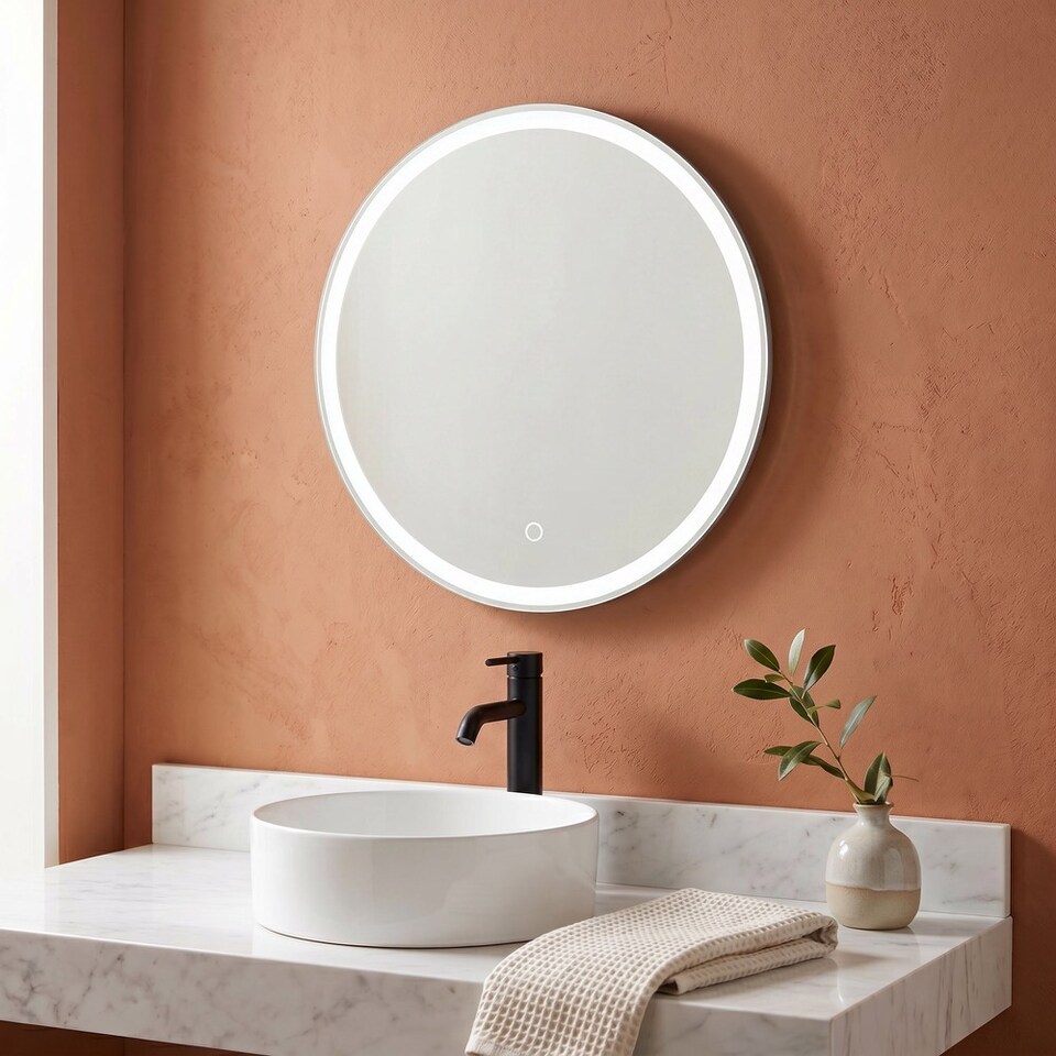 image 1 of Luca - Round LED Bathroom Mirror Touch Control, 50cm, Demister, CCT