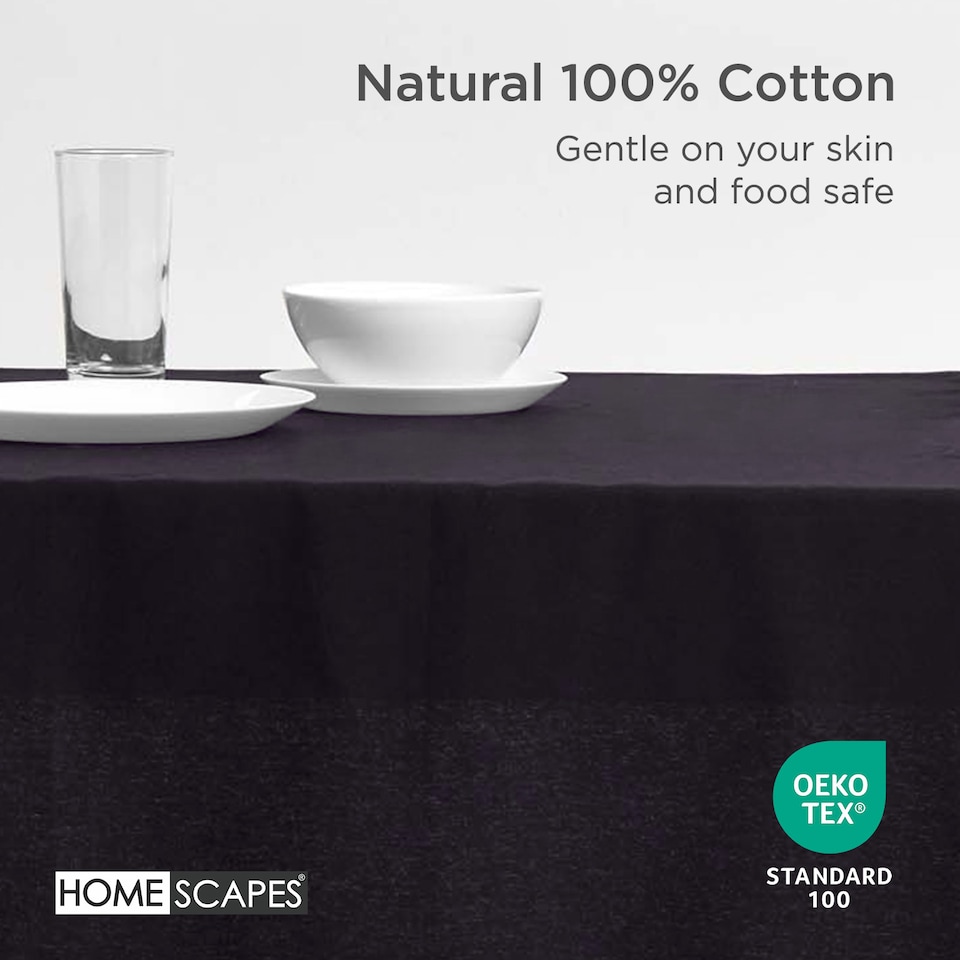 image 1 of Homescapes Black Cotton Tablecloth - 137 x 178 cm | Black | 137cm x 178cm (54" x 70")