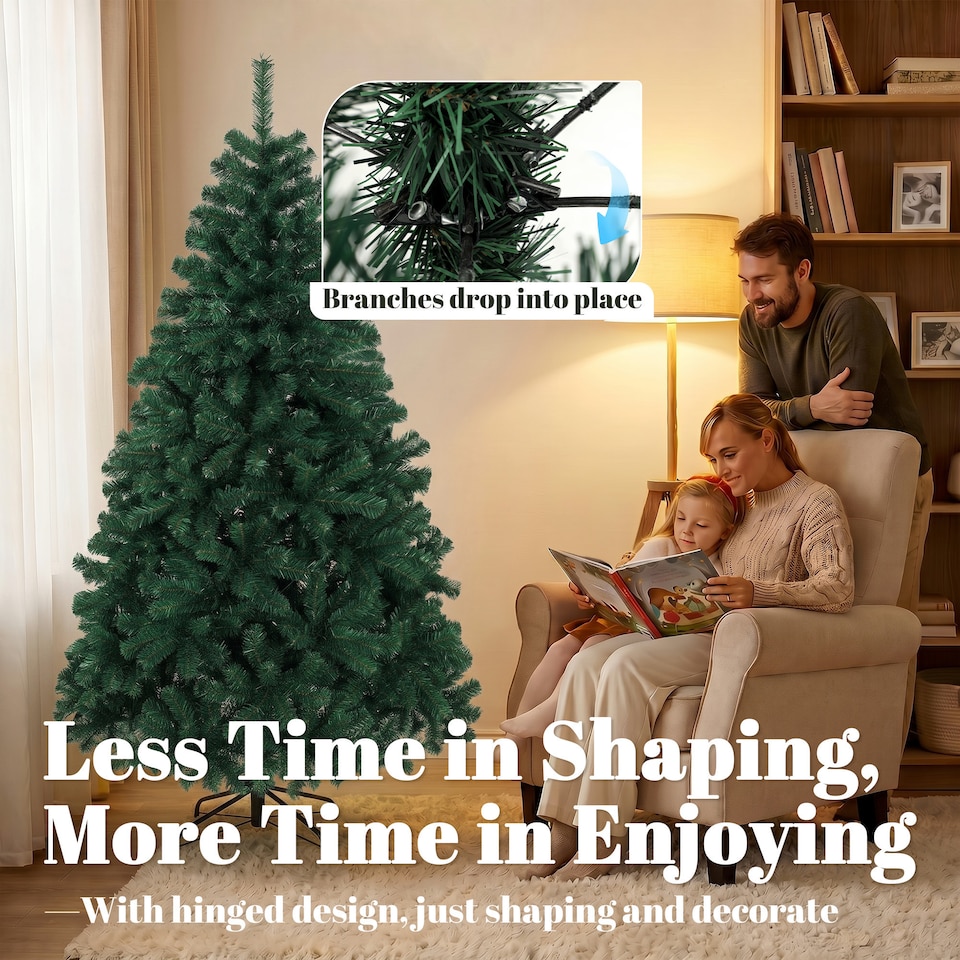 image 1 of HOMCOM Artificial Christmas Tree with Hinged Design, 180cm Fir Tree