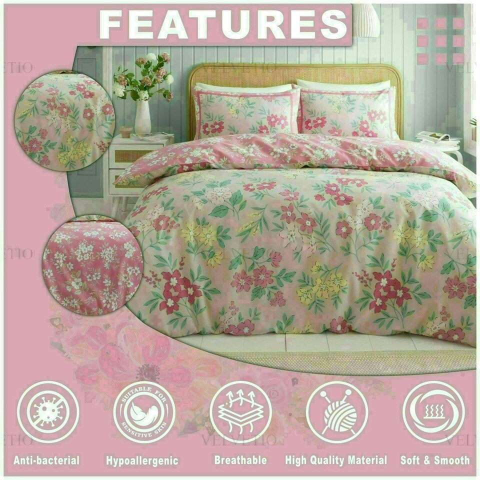 image 1 of Hattie Floral Duvet Cover Set Reversible Polycotton Beddings Pink | Double