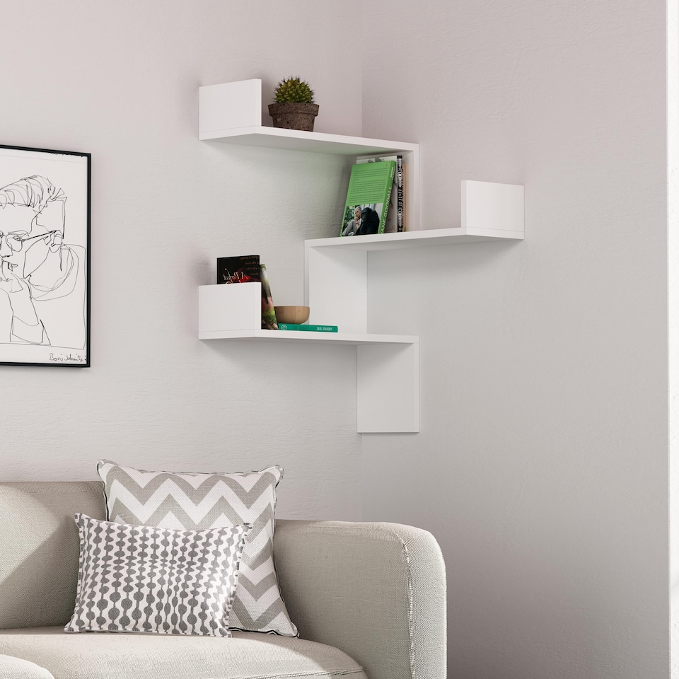 image 1 of Decortie Luksa Corner Wall Shelf 60x60x89cm White
