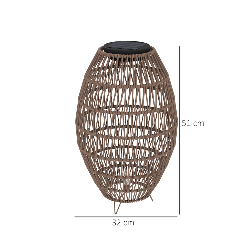 image 1 of Outsunny Rattan Solar Lamp, Auto OnOff Garden Lantern, Dark Brown | Brown
