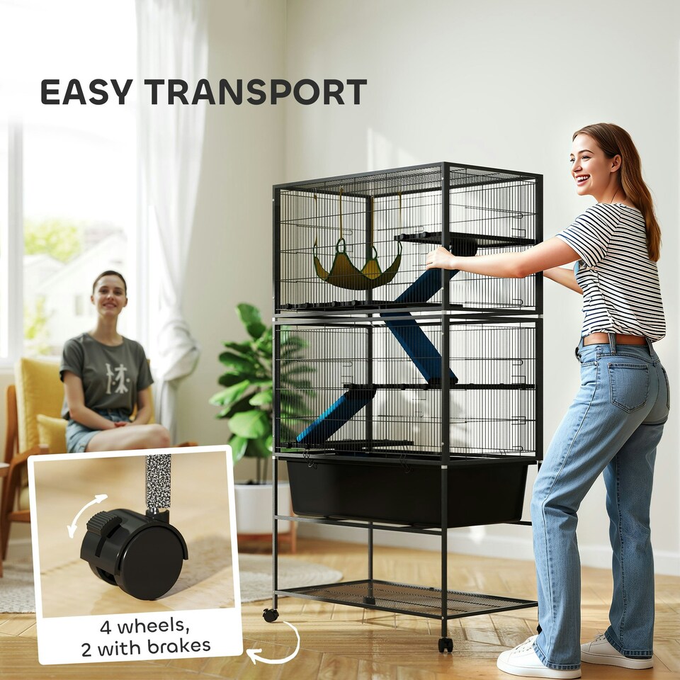 image 1 of PawHut 5 Levels Rolling Small Animal Cage with Non Slip Cloth Covered Ramps