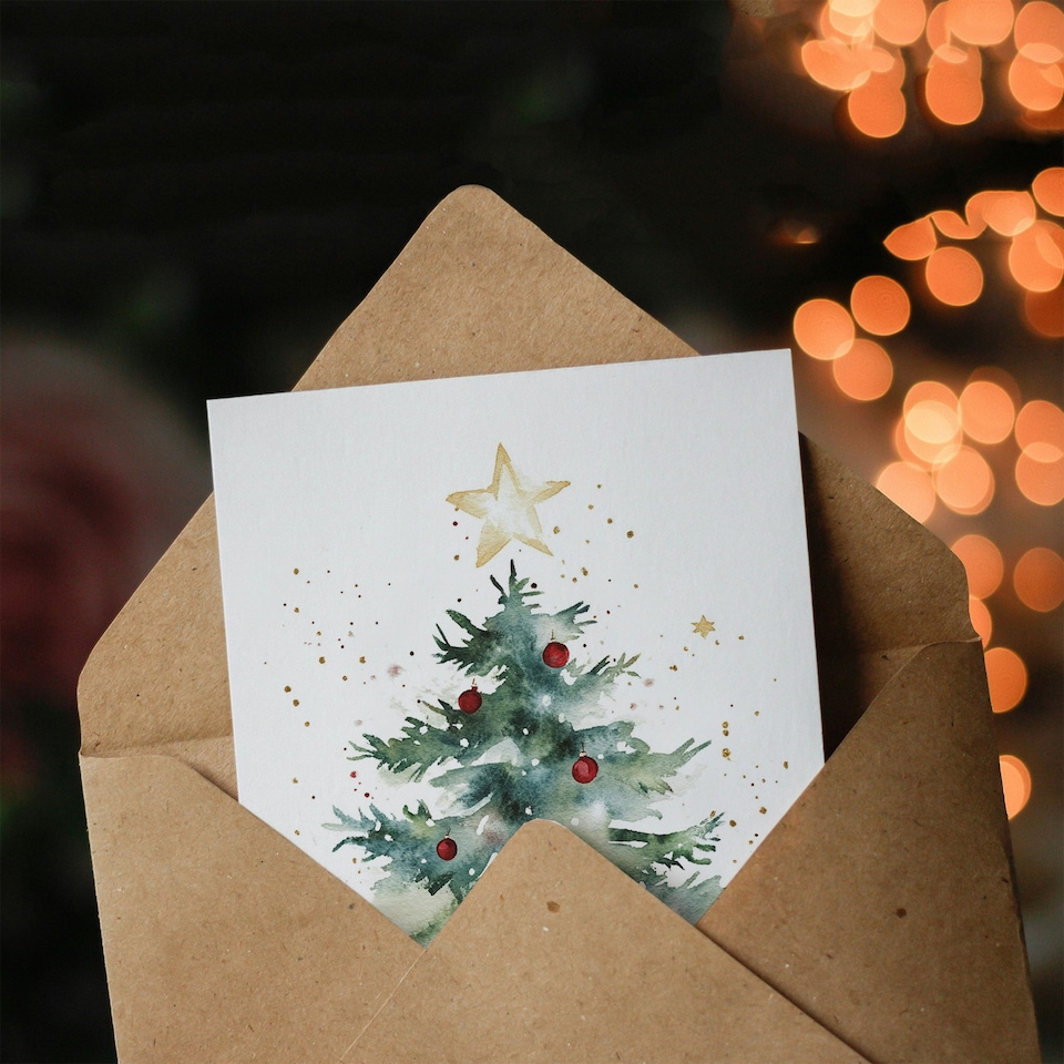 image 1 of Decorated Tree Large Star Festive Fun Xmas Art Blank Christmas Card
