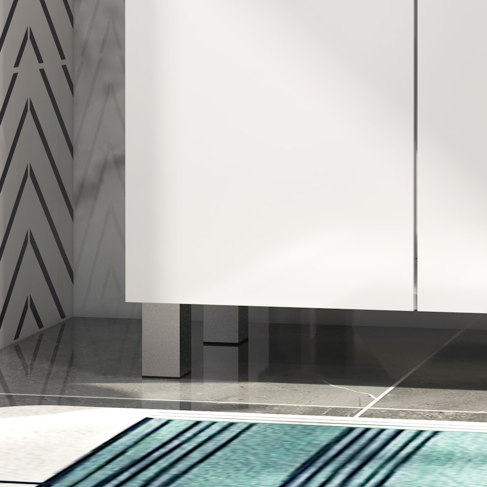 image 1 of kleankin High Gloss Bathroom Floor Cabinet Storage Cupboard with Drawer | White