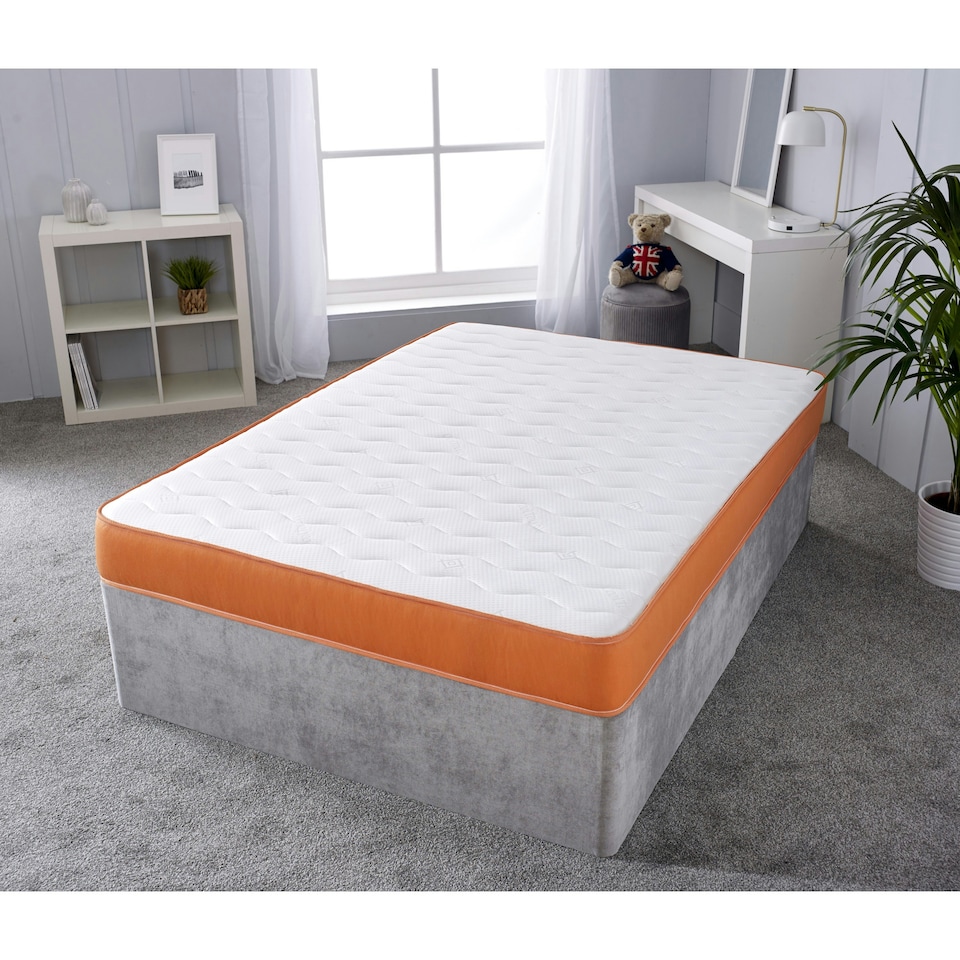image 1 of Hybrid Memory Foam Spring Mattress 7 Inch Quilted - Springs Support with Memory Foam Comfort Layer and Breathable Soft CoolTouch Top Cover | Orange