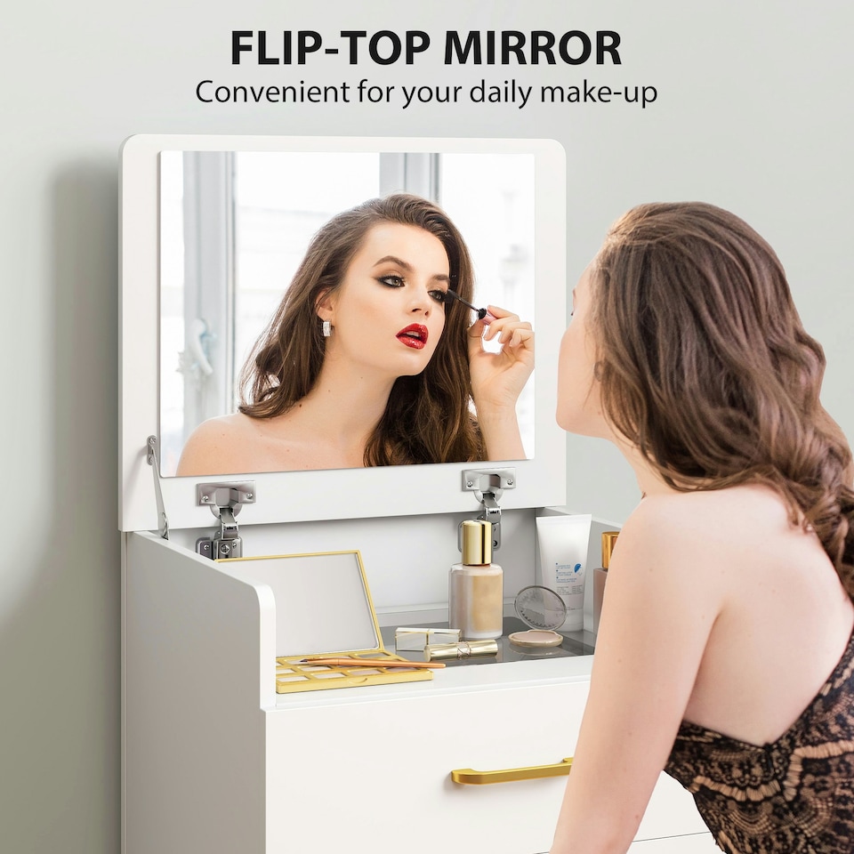 image 1 of HOMCOM 3 in 1 Dressing Table Vanity Desk with Mirror and Cushioned Stool White
