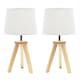 image 1 of ValueLights Jackson Pair of Natural Wood Tripod Table Lamps with Shades | Brown