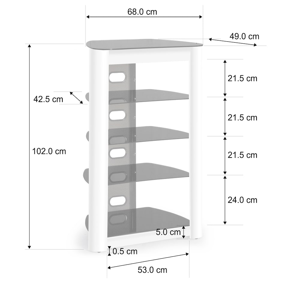 image 1 of Centurion Supports ZINNIA 5-Tier Black Glass Shelves with Gloss White Fascia Entertainment Media Audio Rack | White | Black | 1