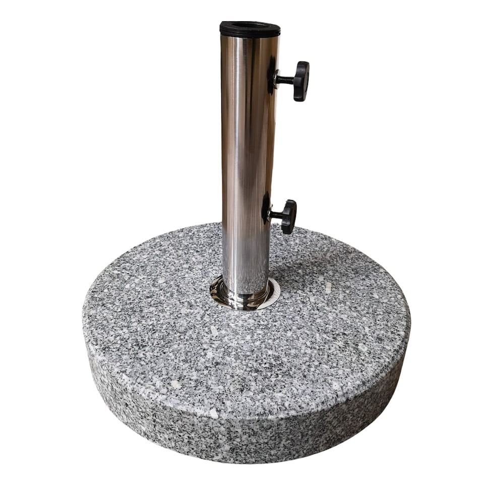 image 1 of 25kg Round Granite Garden Parasol / Umbrella Base Weight Stainless Steel Pole | Grey | Grey