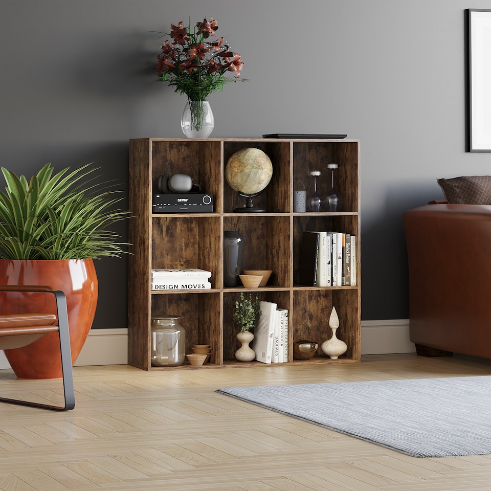 image 1 of Vida Designs Durham 3x3 Cube Storage Bookcase Display Unit, Dark Wood