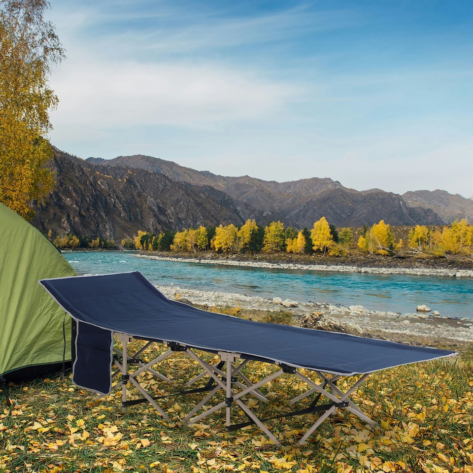 image 1 of Outsunny Single Portable Outdoor Military Sleeping Bed Camping Cot Blue