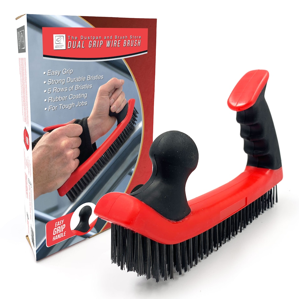 image 1 of Dual Grip Large Wire Scrubbing Brush with Steel Bristles for Heavy Duty Cleaning