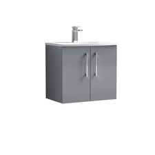 Balterley Modern Bathroom Wall Hung 2 Soft Close Door Vanity Unit & Curved Basin | Grey | Satin Grey | 569 x 610 x 440mm