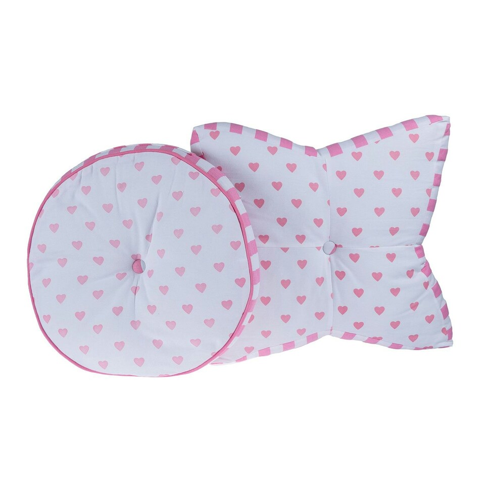 image 1 of Homescapes Pink Hearts Star Floor Cushion Pink